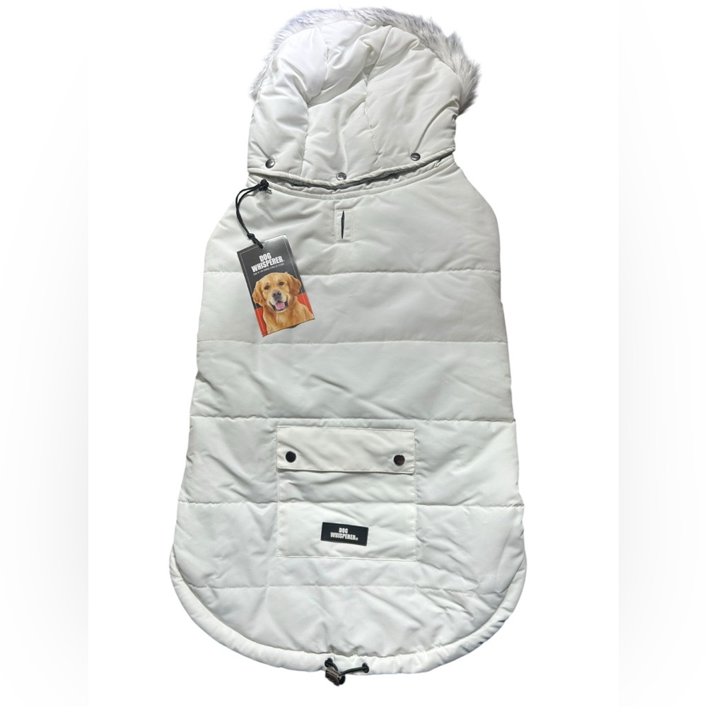 DOG WHISPERER white faux fur dog puffer insulated warm jacket coat size XL NWT